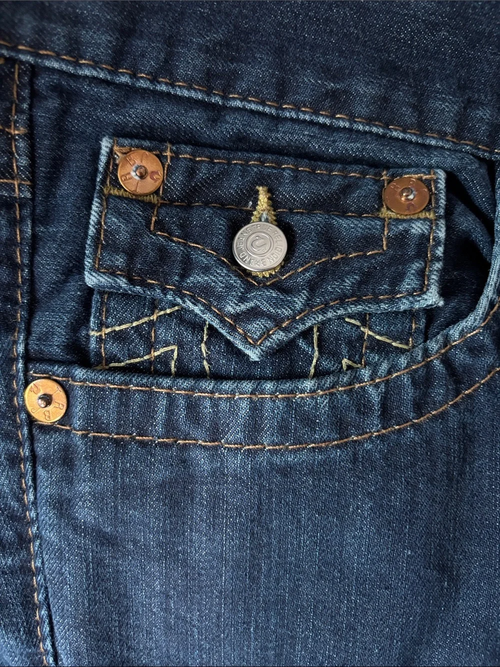 True Religion Ricky Men Dark Blue Straight-Leg Flap Pocket Jeans size 31x29 USA